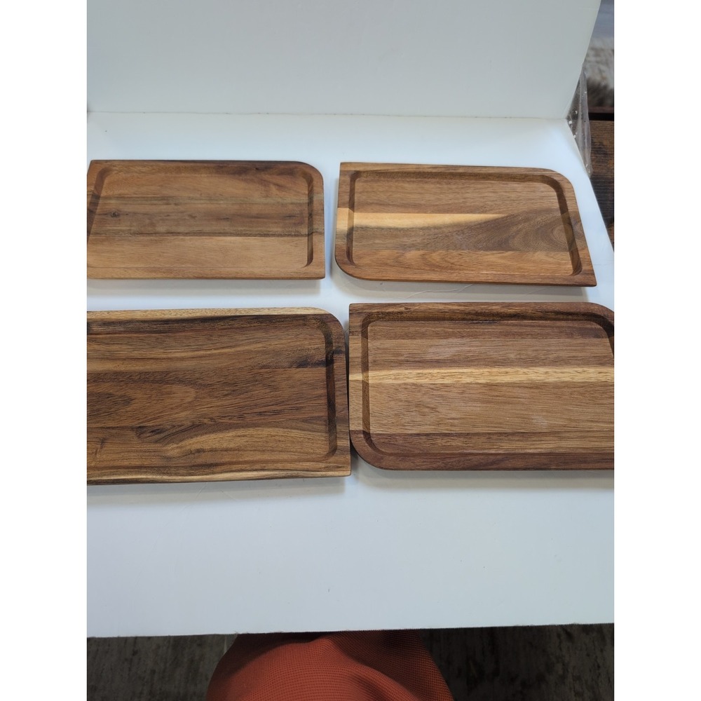 Set Of 4 Acacia Wood Snack, Charcuterie Individual Trays